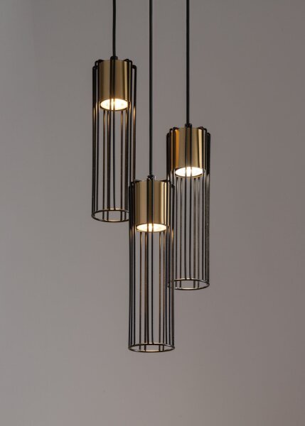 Suspension ronde noir or métal 3-flmg Ø20 cm