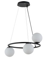 Suspension noir 3 flammes m&eacute;tal verre Rondelle
