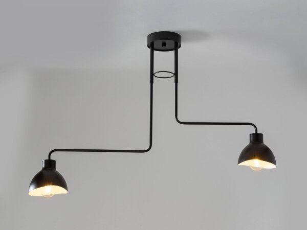 Plafonnier à 2 flammes blanc noir E27 L:93 cm allongé