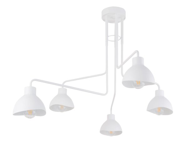 Plafonnier métal E27 blanc 5 flammes stylé