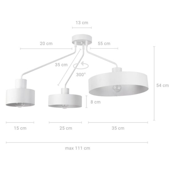 Plafonnier géant Blanc Métal L:111 cm Design rétro