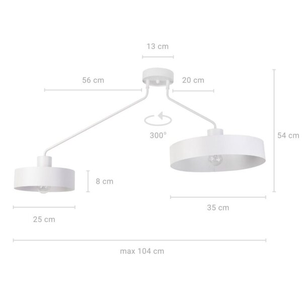 Plafonnier blanc métal 2 flammes E27 L:104 cm
