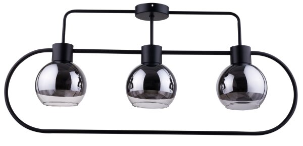 Plafonnier design noir argenté métal verre 83 cm E27