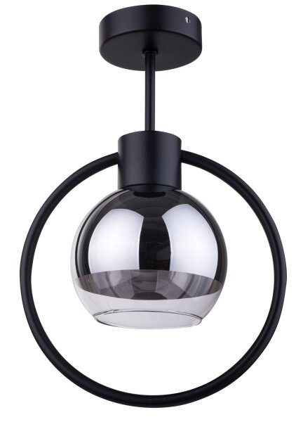 Plafonnier design métal verre noir argenté L:25 cm