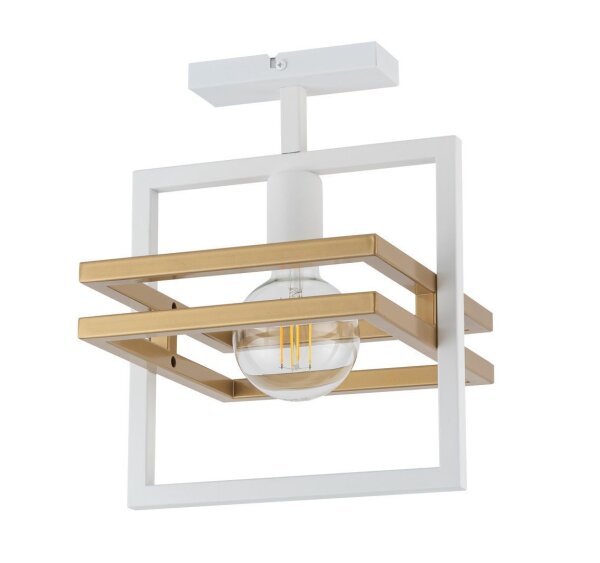E27 Plafonnier blanc or L:26 cm carré