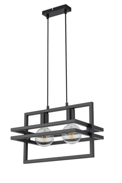 Suspension moderne noir métal E27 2 flammes