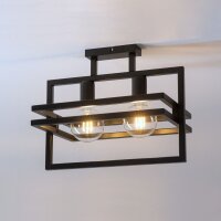 Plafonnier noir m&eacute;tal design E27 2 flammes
