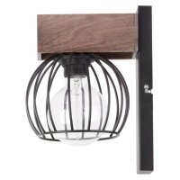 Applique noire m&eacute;tal bois E27 H:25 cm confortable