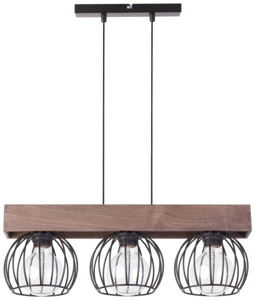 Lampe à suspendre métal bois E27 3 flammes en noir