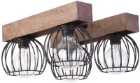 Confortable plafonnier bois m&eacute;tal noir L:41 cm E27