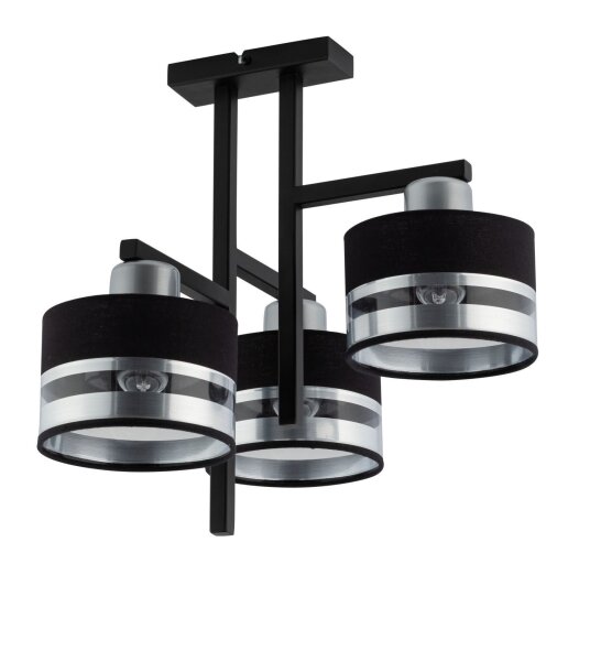 Plafonnier 3 flammes noir argent L:42 cm élégant
