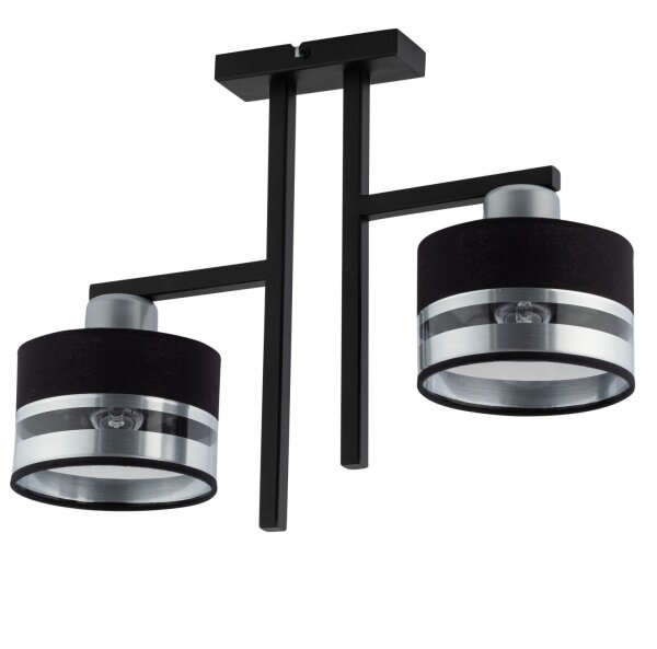 Plafonnier Noir Argent Confortable E27 2 flammes