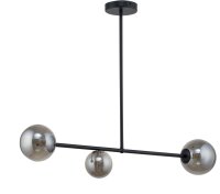 Plafonnier 3 flammes Gris Verre M&eacute;tal Noir G9 88 cm