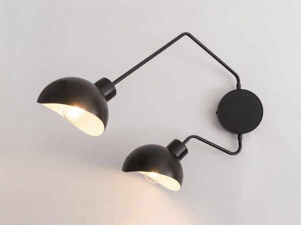 Applique murale moderne métal noir blanc E27 2 flammes