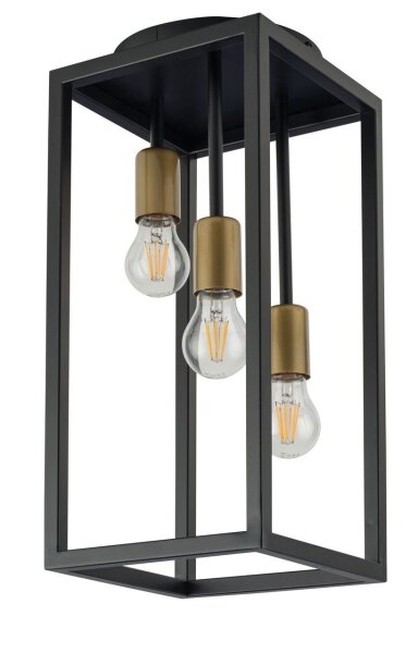 Plafonnier 3 flammes noir or métal E27 Retro