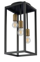 Plafonnier 3 flammes noir or m&eacute;tal E27 Retro