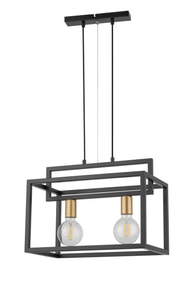 Suspension en métal or noir L:45 cm E27 2 flammes