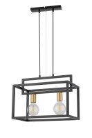 Suspension en m&eacute;tal or noir L:45 cm E27 2 flammes