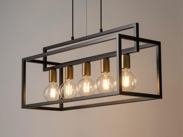 Lampe à suspendre multi-flamme or noir métal E27