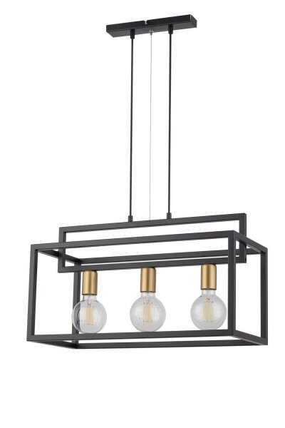 Suspension noir or E27 3 flammes 58 cm de long