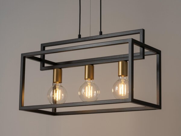 Suspension noir or E27 3 flammes 58 cm de long