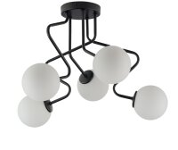 Plafonnier noir G9 verre boules m&eacute;tal courbes