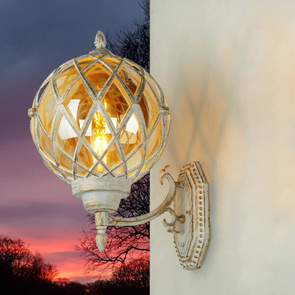 Lampe dextérieur XL Blanc Or IP44 Boule dabat-jour vintage