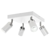 Spot de plafond r&eacute;glable blanc chrome 4-flamme...