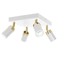 Spot de plafond m&eacute;tal 4 flammes blanc or GU10...