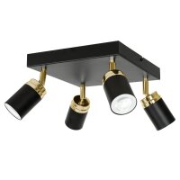 Spot de plafond carr&eacute; 4-flamme GU10 noir or EVIE