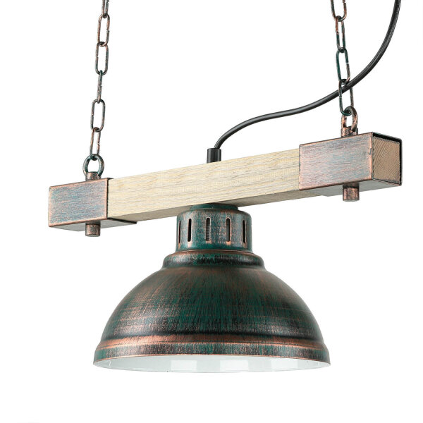 Lampe à suspendre bois métal E27 en cuivre antique HAKON
