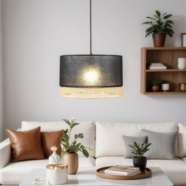 Lampe à suspendre tissu métal E27 en noir marron