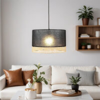 Lampe à suspendre tissu métal E27 en noir...