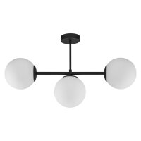 Lampe de plafonnier 3 flammes noir blanc verre métal