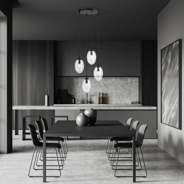 Suspension verre métal ajustable 4 flammes E14