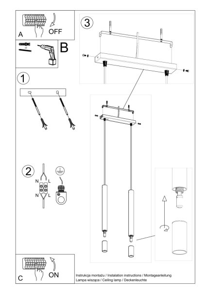 Lampe à suspendre 2 flammes G9 Blanc Métal Verre Moderne
