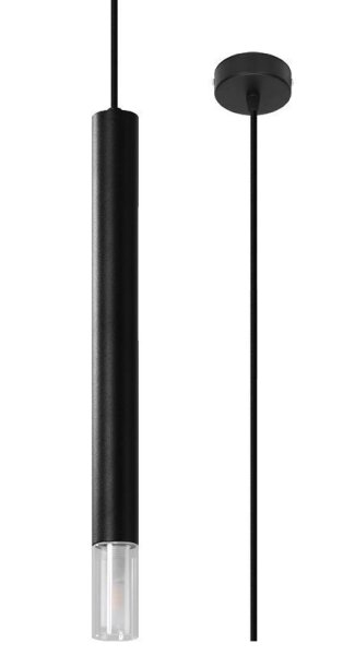 Suspension Noir Cylindre Ø 4 cm étroit Métal Verre