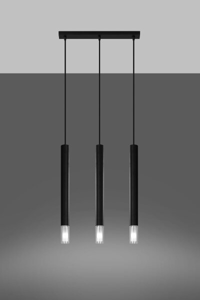Lampe à suspendre noire métal verre 3 flammes G9 étroite