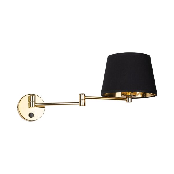 Applique chambre bras pivotant interrupteur E27 or noir