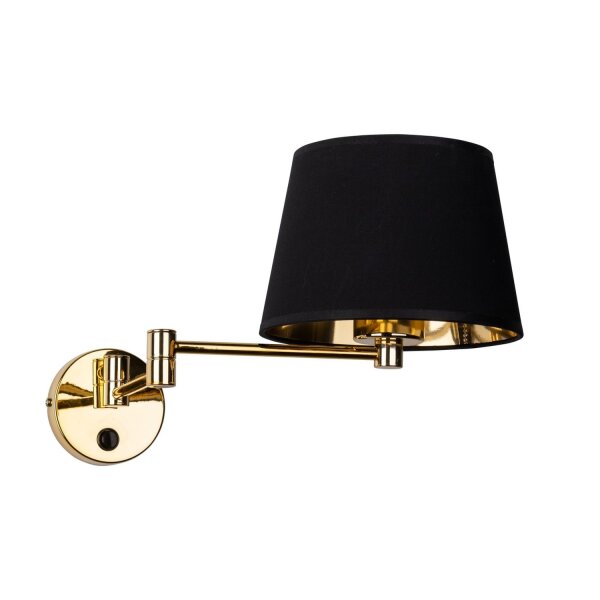 Applique chambre bras pivotant interrupteur E27 or noir