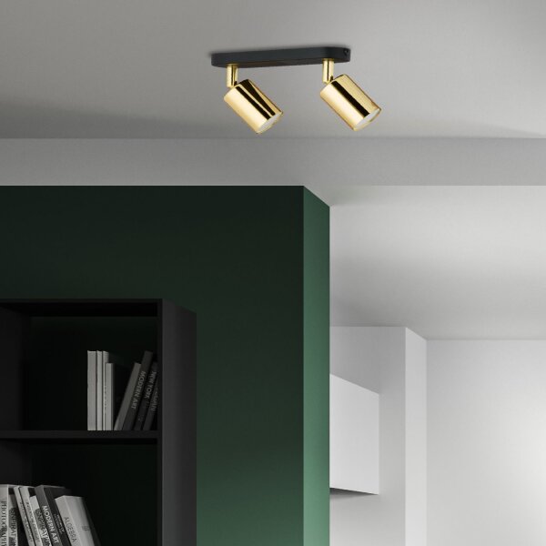 Spot de plafond 2 flammes GU10 métal noir or
