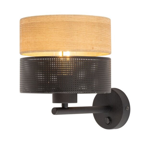 Applique moderne avec interrupteur E27 noir aspect bois naturel
