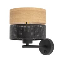 Applique moderne avec interrupteur E27 noir aspect bois...