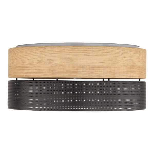 Plafonnier rond Ø 50 cm à faible éblouissement Noir aspect bois Moderne