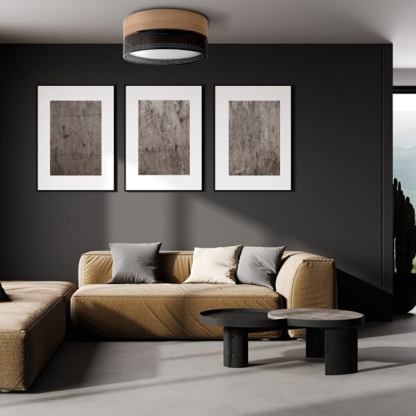 Plafonnier rond Ø 50 cm à faible éblouissement Noir aspect bois Moderne