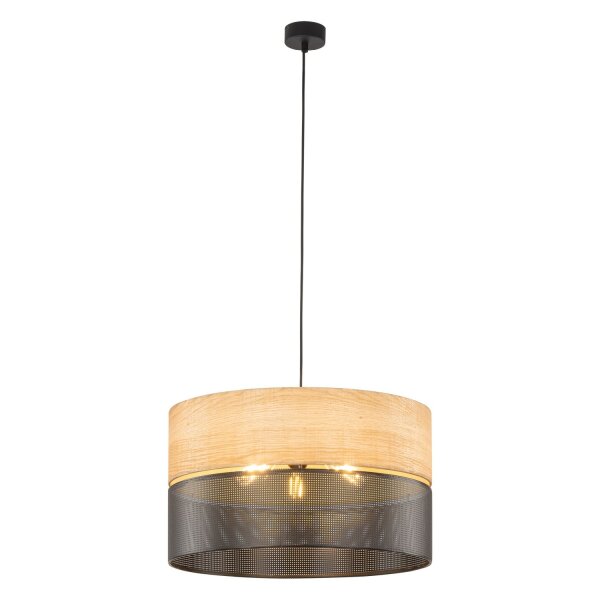 Suspension Noir Naturel Ø 50 cm ajustable 3x E27 Moderne