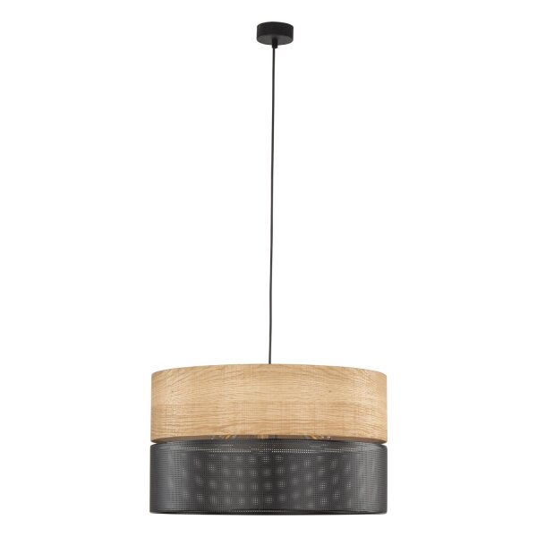 Suspension Noir Naturel Ø 50 cm ajustable 3x E27 Moderne