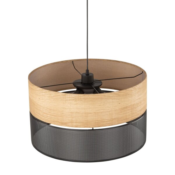 Suspension Noir Naturel Ø 50 cm ajustable 3x E27 Moderne
