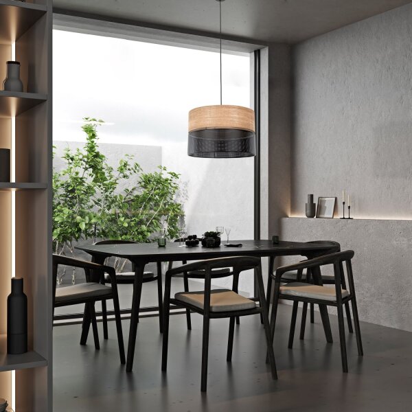 Suspension Noir Naturel Ø 50 cm ajustable 3x E27 Moderne