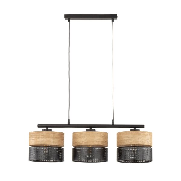 Lampe à suspendre Moderne allongée 3 flammes Noir Naturel E27